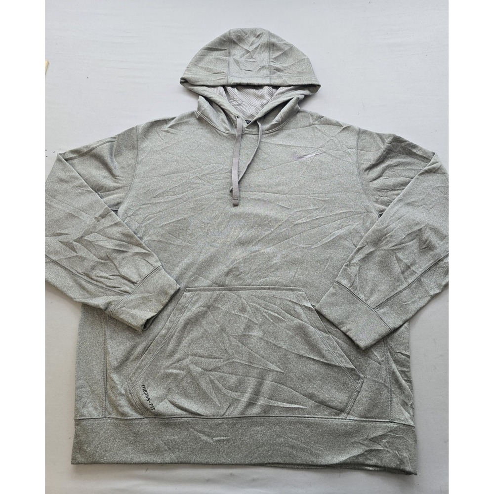 Nike Therma-FIT Hoodie Mens Large Gray Pullover Sweatshirt Mesh Lined Swoosh